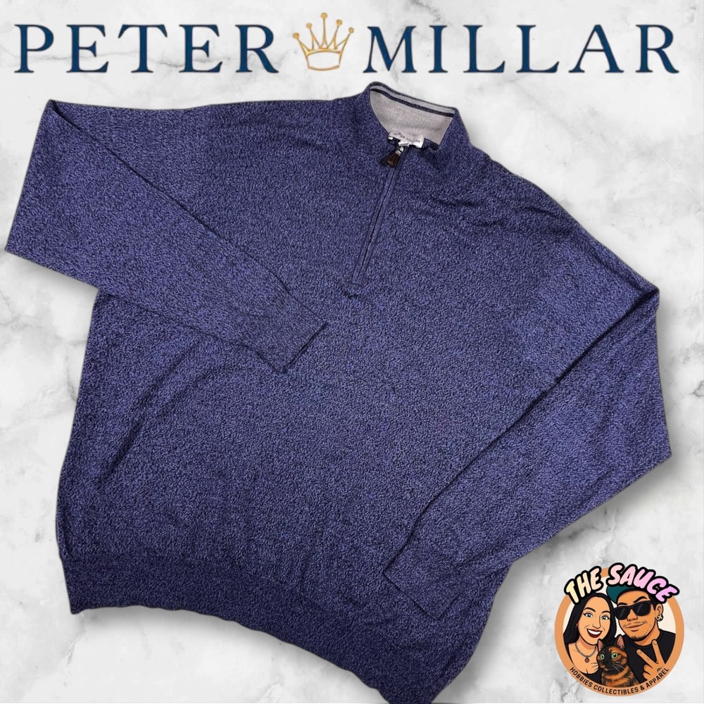 Peter Millar Mens XXL Pullover Sweater 1/4 Zip Blue Wool Silk Golf Preppy Casual
